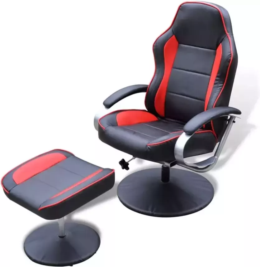 VidaXL Tv-fauteuil met voetensteun verstelbaar kunstleer zwart rood