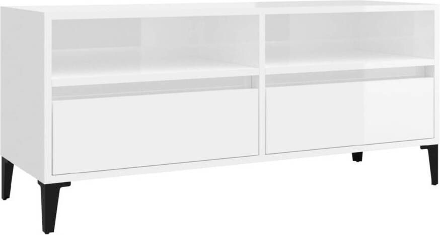 VidaXL -Tv-meubel-100x34 5x44 5-cm-bewerkt-hout-hoogglans-wit
