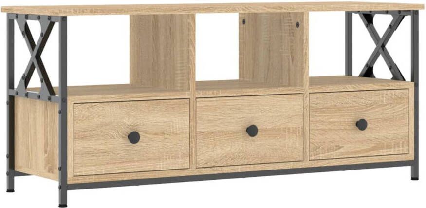 VidaXL -Tv-meubel-102x33x45-cm-bewerkt-hout-en-ijzer-sonoma-eikenkleur