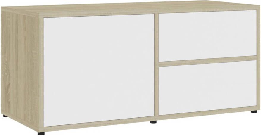 VidaXL -Tv-meubel-80x34x36-cm-bewerkt-hout-wit-en-sonoma-eikenkleurig - Foto 1