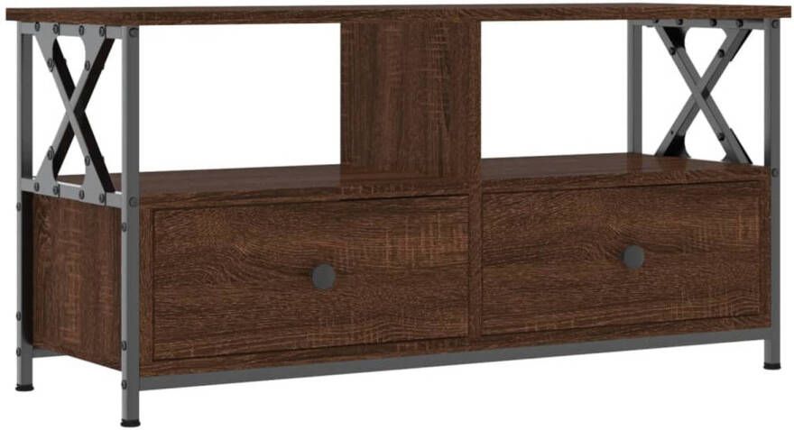 VidaXL -Tv-meubel-90x33x45-cm-bewerkt-hout-en-ijzer-bruineikenkleurig