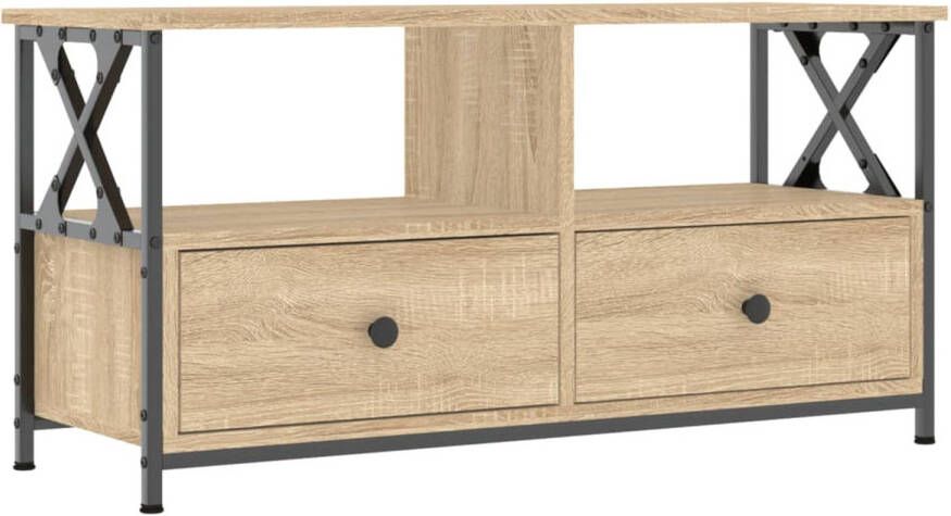 VidaXL -Tv-meubel-90x33x45-cm-bewerkt-hout-en-ijzer-sonoma-eikenkleur - Foto 1