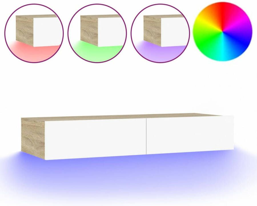VidaXL -Tv-meubel-met-LED-verlichting-90x35x15 5-cm-wit-en-sonoma-eiken