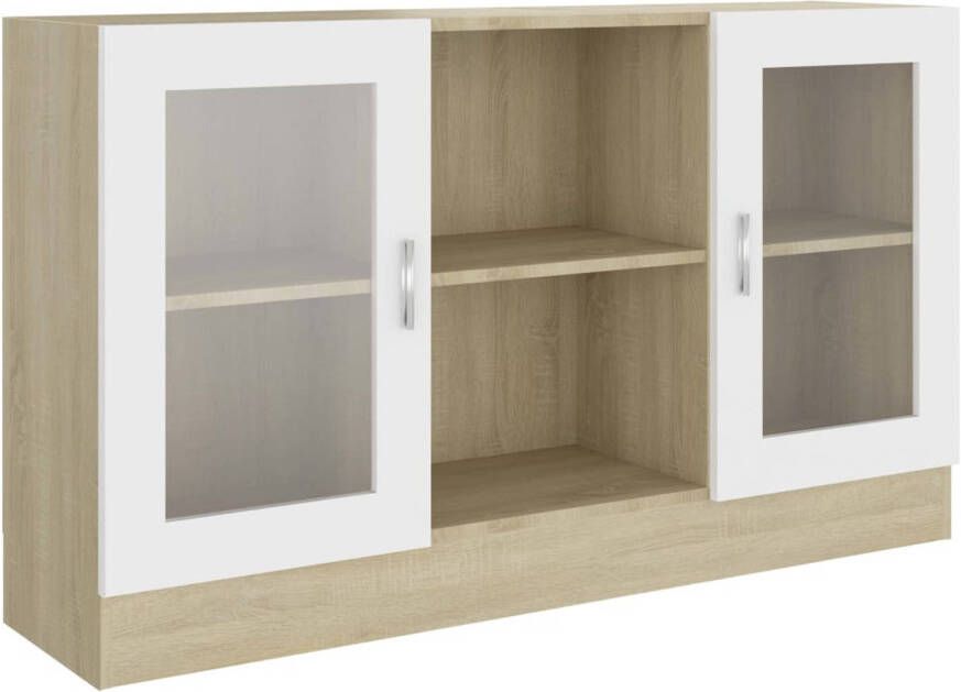 VidaXL -Vitrinekast-120x30 5x70-cm-spaanplaat-wit-sonoma-eikenkleurig