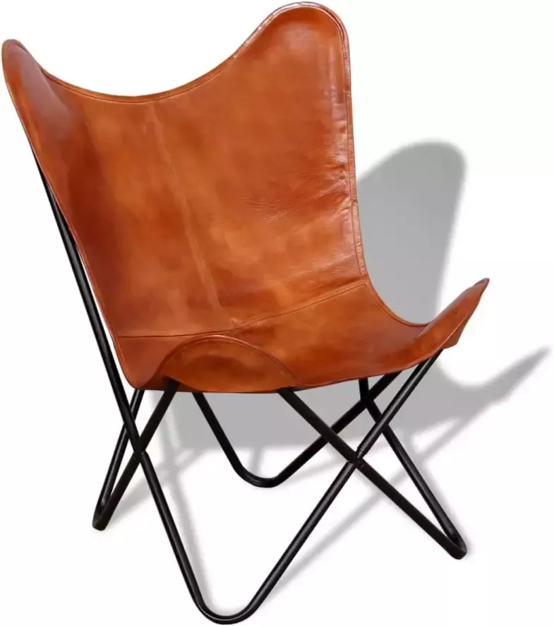 VIDAXL Vlinderstoel echt leer bruin