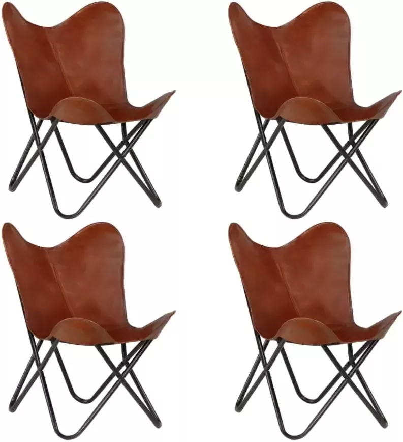 VIDAXL Vlinderstoelen 4 st kindermaat echt leer bruin