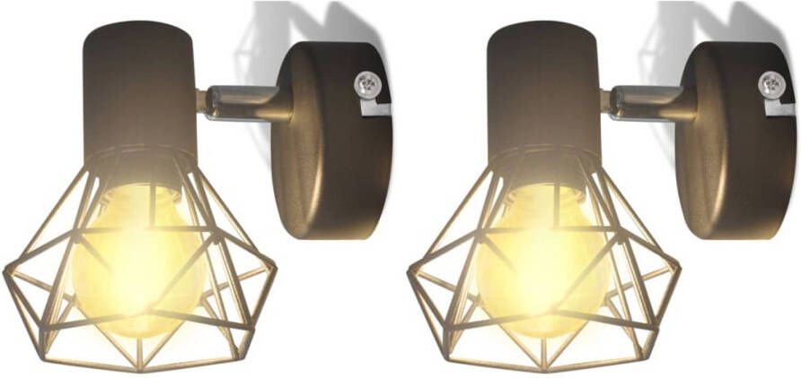 VidaXL Wandlampen 2 st met LED industriële stijl zwart