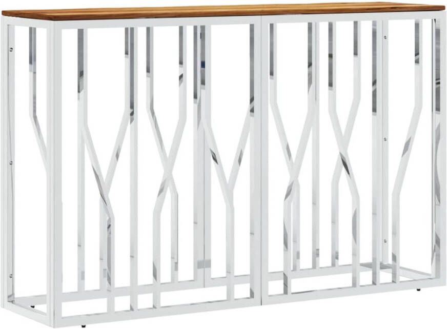 VIDAXL Wandtafel roestvrij staal en massief acaciahout zilverkleurig