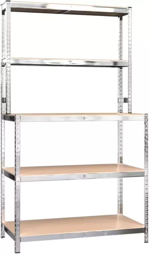 VidaXL Werktafel 5-laags met schappen staal & bewerkt hout zilverkleur