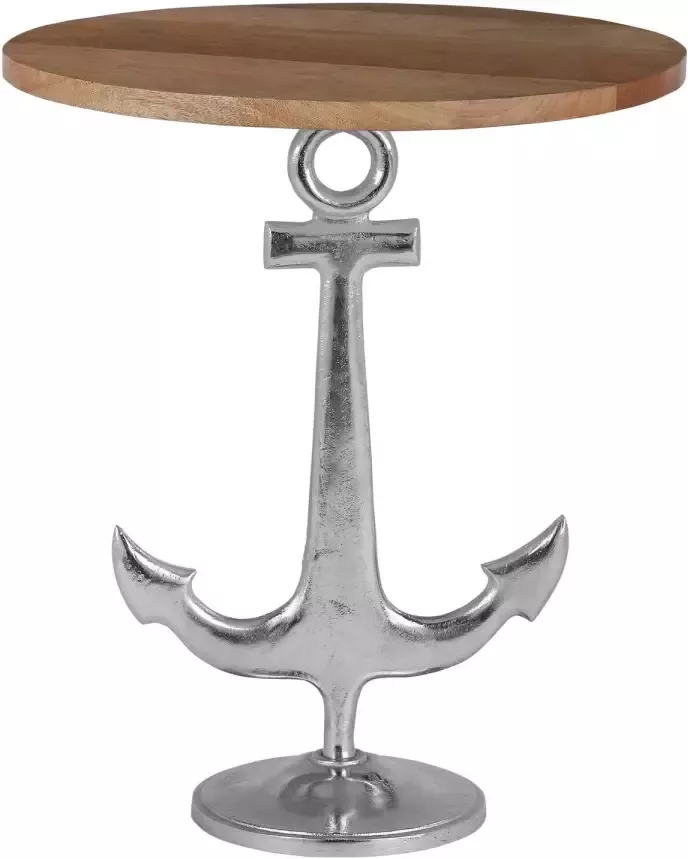 Womo-design Bijzettafel met anker wit Ø 50x54 cm rond gemaakt van aluminium met nikkel coating en mangohout