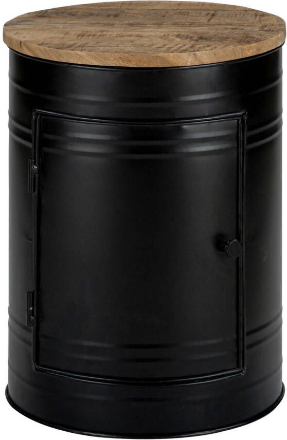 WOMO-Design bijzettafel rond naturel zwart Ø 40 x 55 cm mangohout en metaal met poedercoating - Foto 1