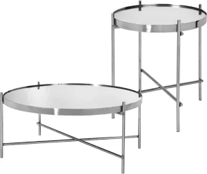 WOMO-Design Salontafel set van 2 zilver metaal en glas