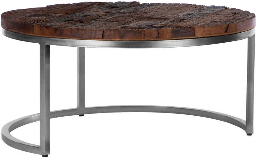 Womo-design Ronde salontafel set van 2 Surabaya Ø 70x35 cm Ø 56x29 cm gemaakt van massief acaciahout naturel nikkel afwerking stabiel en eenvoudig te monteren moderne bijzettafels salontafels