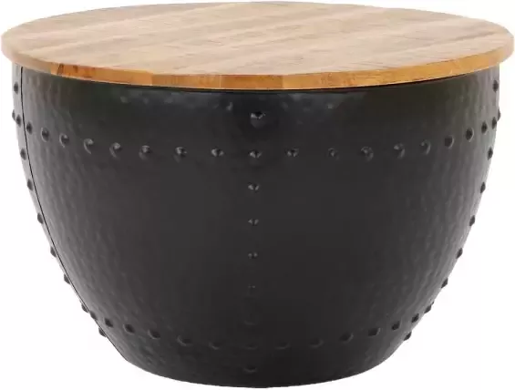 WOMO-Design trommeltafel zwart met massief houten blad Mango - Foto 1