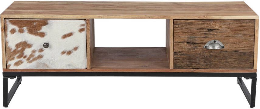 WOMO-Design TV-dressoir met 2 laden 110x50x40 cm acacia en drempelhout met metalen poten - Foto 1