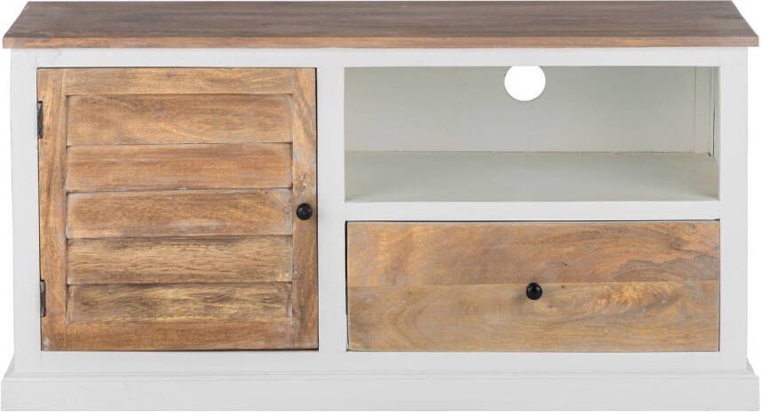 Womo-design TV lowboard naturel wit 110x35x57 cm met lade en kastje gemaakt van mangohout