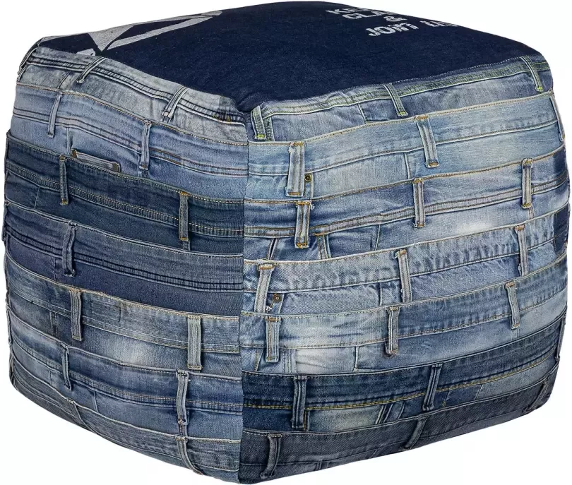 WOMO-Design Vierkante zitkruk blauw 45x45x45 cm gemaakt van jeans met katoenen vulling - Foto 1