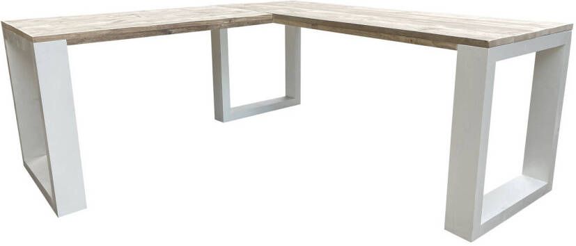 Wood4you Hoekbureau New orleans steigerhout 200 120Lx70Dx75H wit