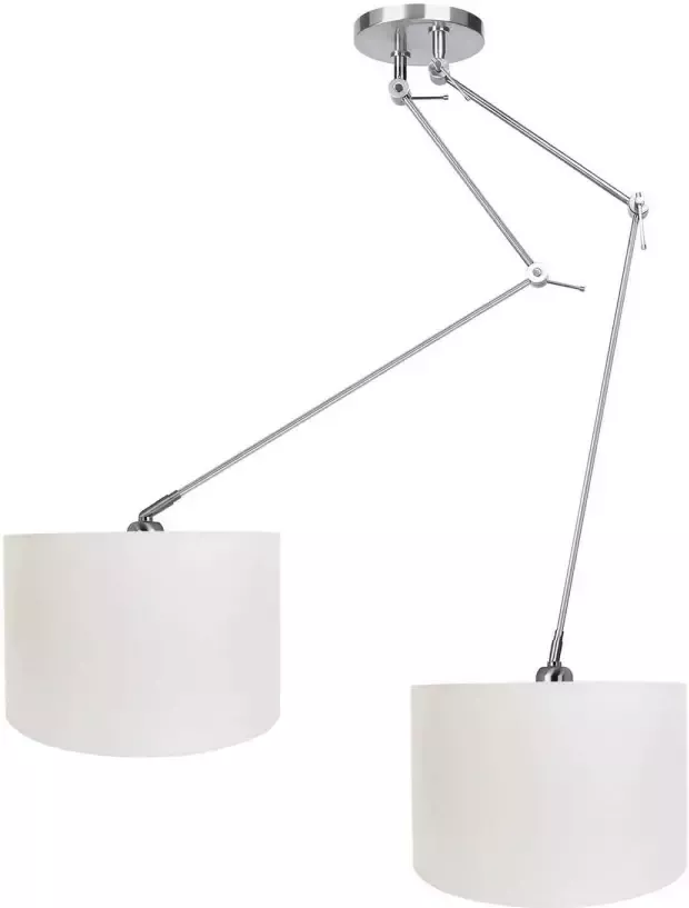 Ylumen Hanglamp Knik 2 lichts met witte kappen Ø 40 cm mat chroom - Foto 1