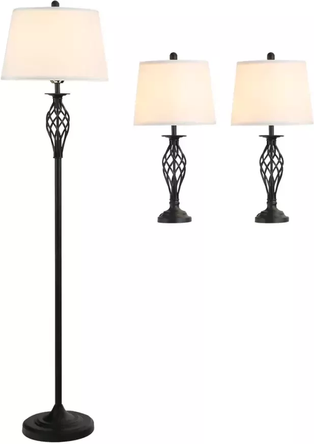 Zenzee Driedelige set van 1 staande lamp en 2 tafellampen Vloerlamp Stalamp tafellamp Vintage Klassiek Zwart wit