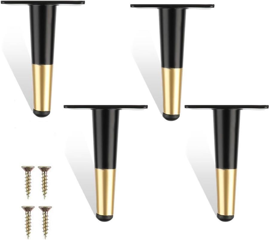 #1 4 inch 10 cm meubelpoten set van 4 moderne metalen bankpoten meubelsteunpoten vervangende poot voor bank stoel Ottomaanse kasttafel (zwart goud)