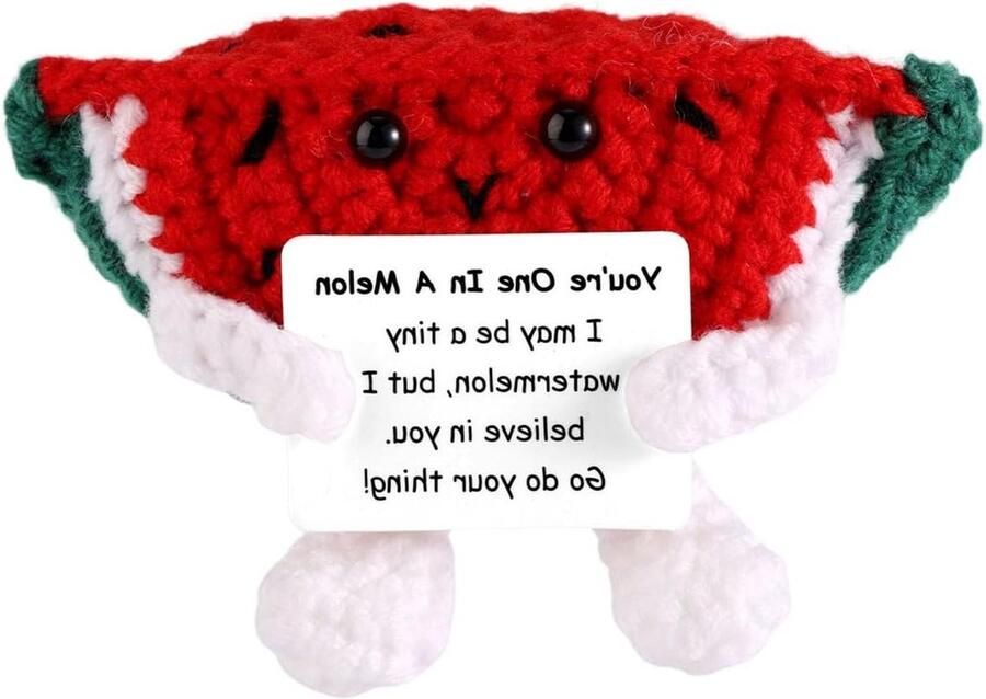 #1 Gehaakte Watermeloen Emotionele Fruitondersteuningspop 10cm Positief Cadeau en Zomer Decoratie voor Thuiskantoor Bureau