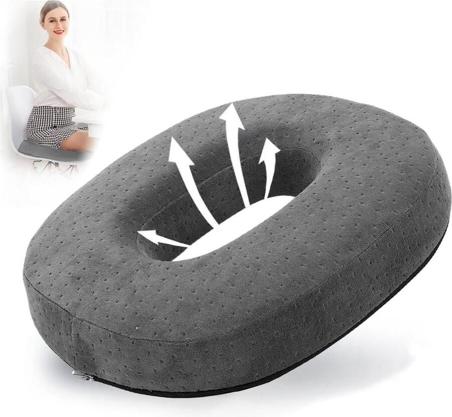 #1 Grijs orthopedisch traagschuim zitkussen aambeien zitkussen rond donutkussen stuitbeen zitring voor rolstoel autostoel bank kantoor