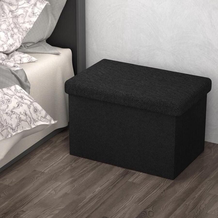 #1 Opvouwbare bank zwart 49x30x30 cm Zitkubus met opbergruimte en deksel Stoffen opbergkist met holtes