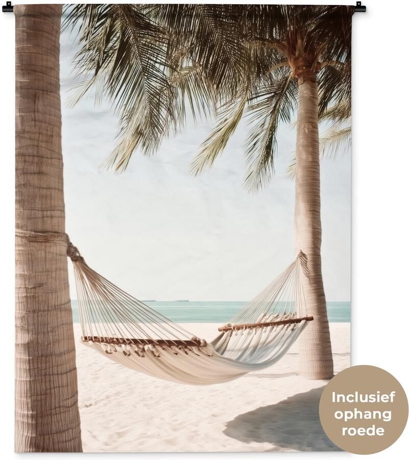 1001Tapestries Wandkleed 120x160 cm Wanddoek Hangmat Palmbomen Strand Zee Wandtapijt Wandkleden