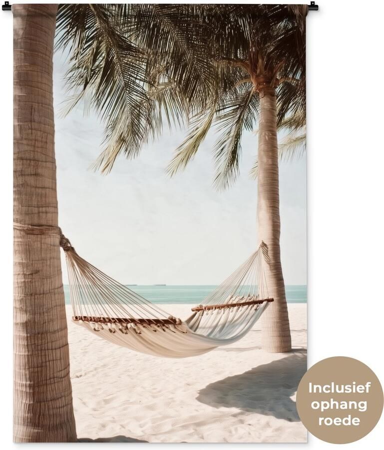 1001Tapestries Wandkleed 120x180 cm Wanddoek Hangmat Palmbomen Strand Zee Wandtapijt Wandkleden