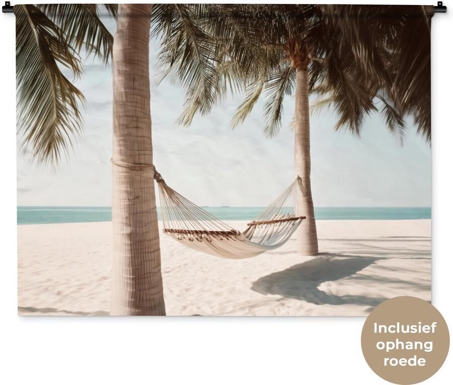 1001Tapestries Wandkleed 150x112 cm Wanddoek Hangmat Palmbomen Strand Zee Wandtapijt Wandkleden