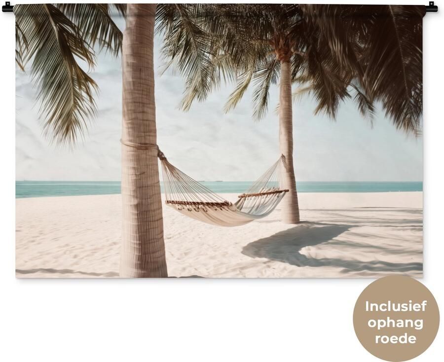 1001Tapestries Wandkleed 120x80 cm Wanddoek Hangmat Palmbomen Strand Zee Wandtapijt Wandkleden