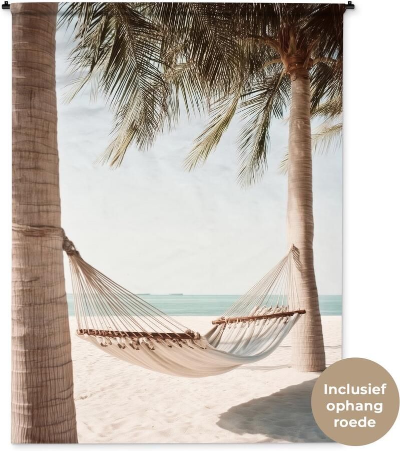 1001Tapestries Wandkleed 150x200 cm Wanddoek Hangmat Palmbomen Strand Zee Wandtapijt Wandkleden
