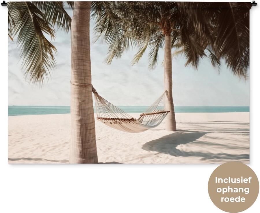 1001Tapestries Wandkleed 180x120 cm Wanddoek Hangmat Palmbomen Strand Zee Wandtapijt Wandkleden