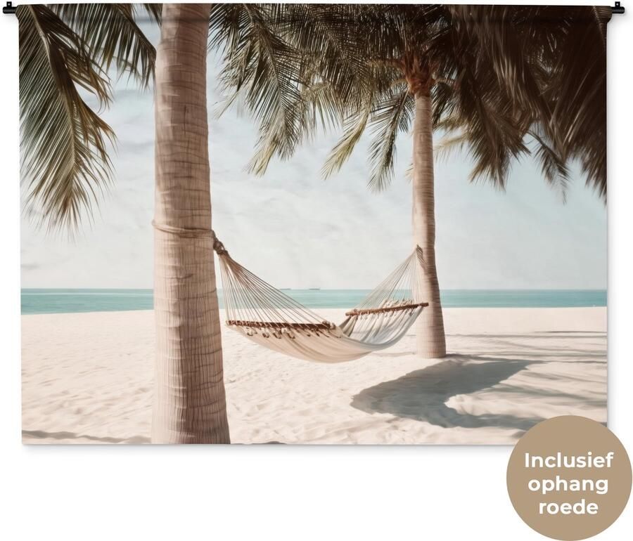 1001Tapestries Wandkleed 180x135 cm Wanddoek Hangmat Palmbomen Strand Zee Wandtapijt Wandkleden