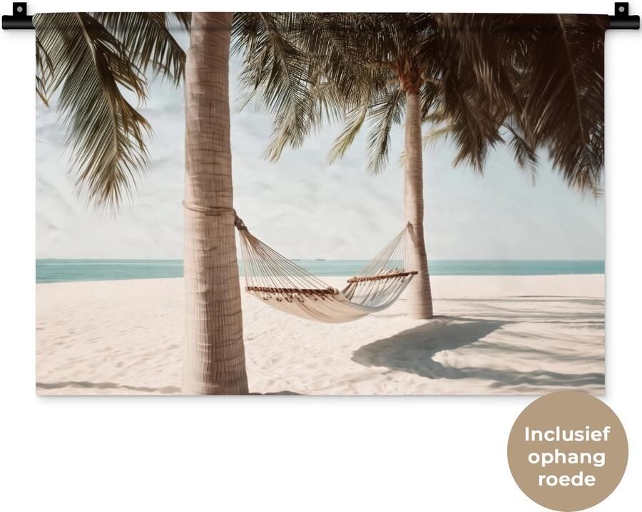 1001Tapestries Wandkleed 60x40 cm Wanddoek Hangmat Palmbomen Strand Zee Wandtapijt Wandkleden