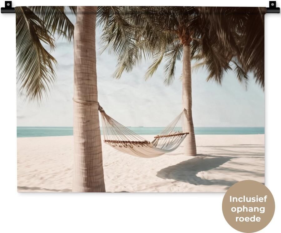 1001Tapestries Wandkleed 60x45 cm Wanddoek Hangmat Palmbomen Strand Zee Wandtapijt Wandkleden
