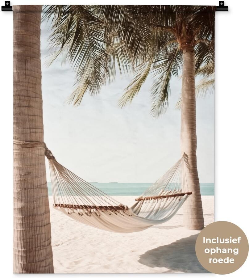 1001Tapestries Wandkleed 60x80 cm Wanddoek Hangmat Palmbomen Strand Zee Wandtapijt Wandkleden