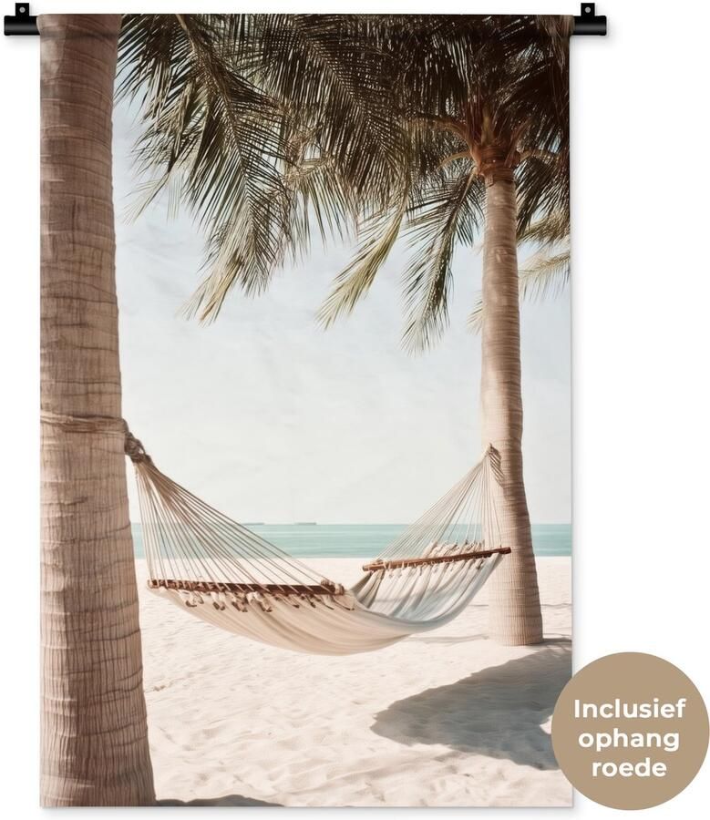 1001Tapestries Wandkleed 60x90 cm Wanddoek Hangmat Palmbomen Strand Zee Wandtapijt Wandkleden