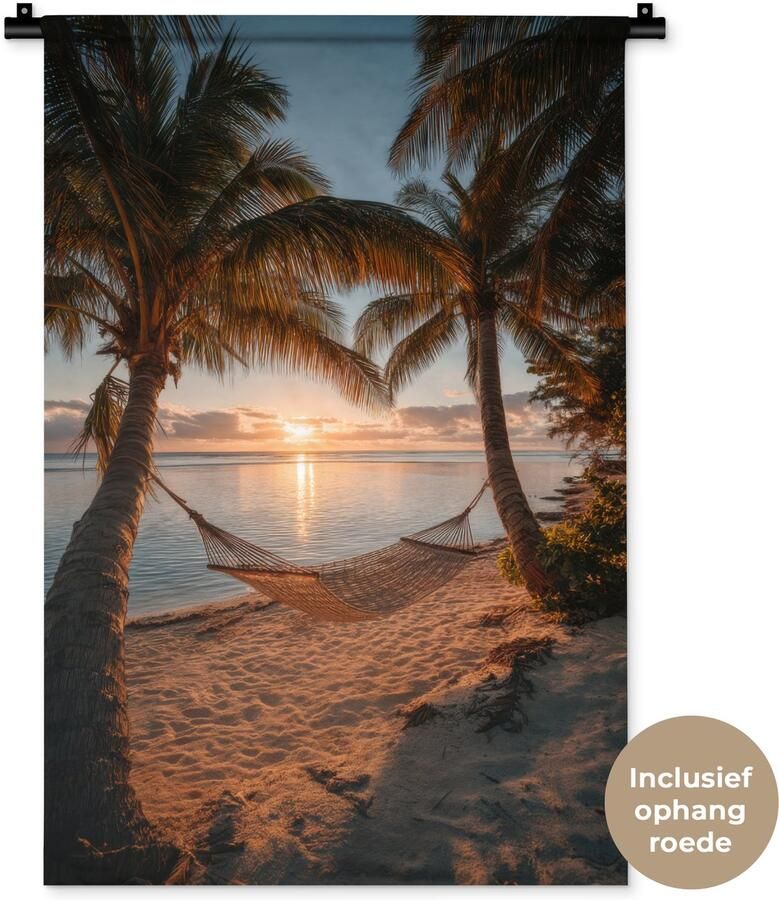 1001Tapestries Wandkleed 60x90 cm Wanddoek Palmbomen Hangmat Strand Zonsondergang Wandtapijt Wandkleden