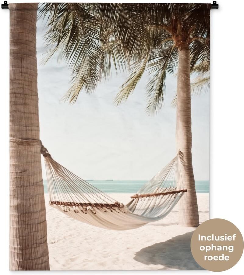 1001Tapestries Wandkleed 90x120 cm Wanddoek Hangmat Palmbomen Strand Zee Wandtapijt Wandkleden