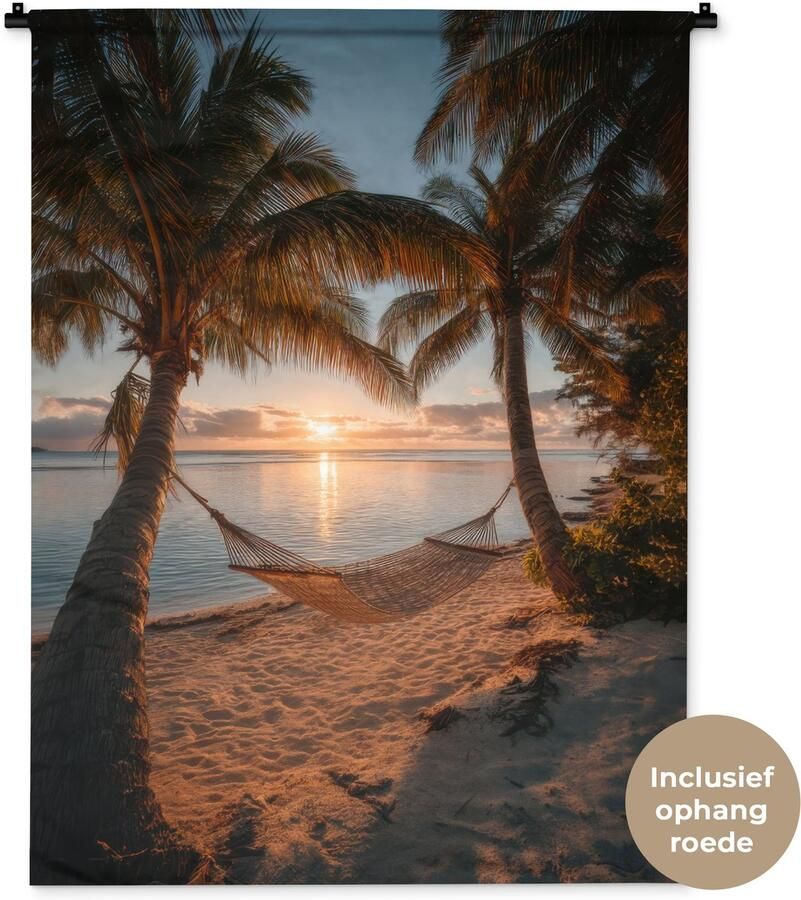 1001Tapestries Wandkleed 90x120 cm Wanddoek Palmbomen Hangmat Strand Zonsondergang Wandtapijt Wandkleden