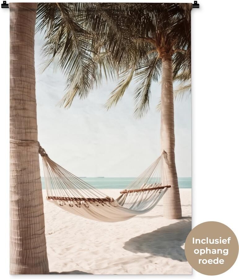 1001Tapestries Wandkleed 90x135 cm Wanddoek Hangmat Palmbomen Strand Zee Wandtapijt Wandkleden