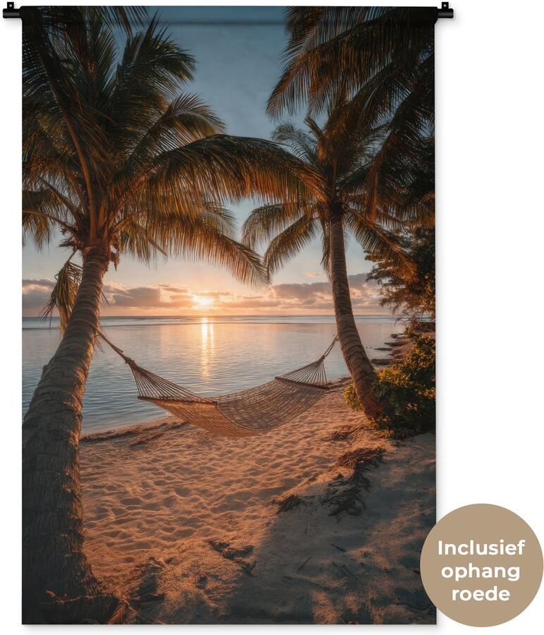 1001Tapestries Wandkleed 90x135 cm Wanddoek Palmbomen Hangmat Strand Zonsondergang Wandtapijt Wandkleden