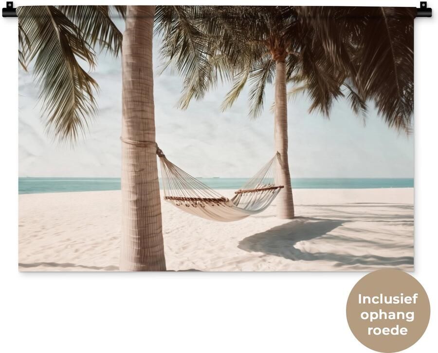 1001Tapestries Wandkleed 90x60 cm Wanddoek Hangmat Palmbomen Strand Zee Wandtapijt Wandkleden