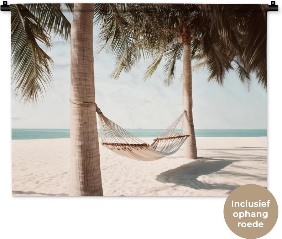 1001Tapestries Wandkleed 90x67.5 cm Wanddoek Hangmat Palmbomen Strand Zee Wandtapijt Wandkleden