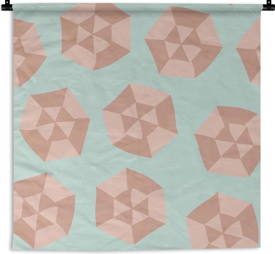 1001Tapestries Wandkleed Zomer Parasols Blauw 120x120 cm Wandtapijt