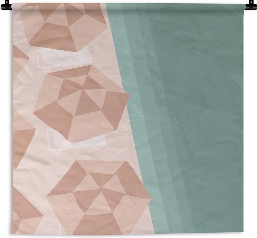 1001Tapestries Wandkleed Zomer Strandparasols Zee 120x120 cm Wandtapijt