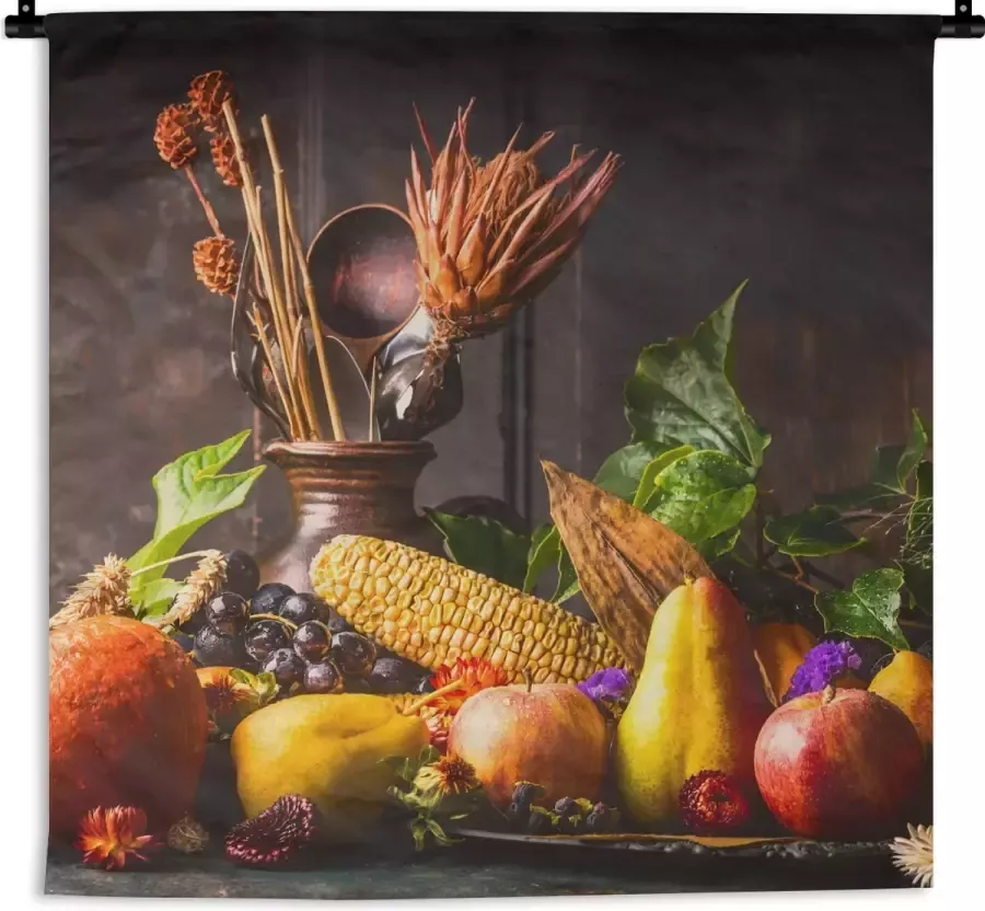 1001Tapestries Wandkleed Wanddoek Groente Fruit Rustiek Tafel 120x120 cm Wandtapijt - Foto 2