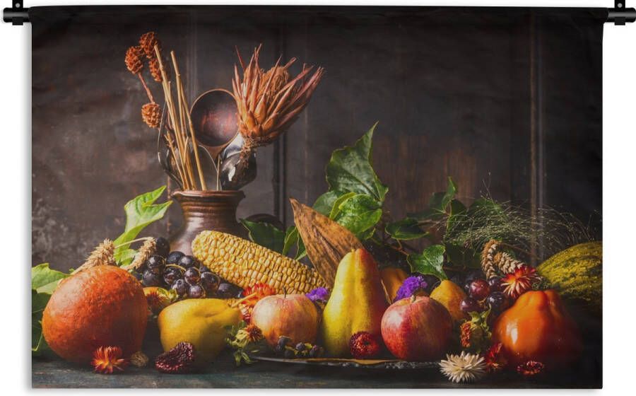 1001Tapestries Wandkleed Wanddoek Groente Fruit Rustiek Tafel 120x80 cm Wandtapijt